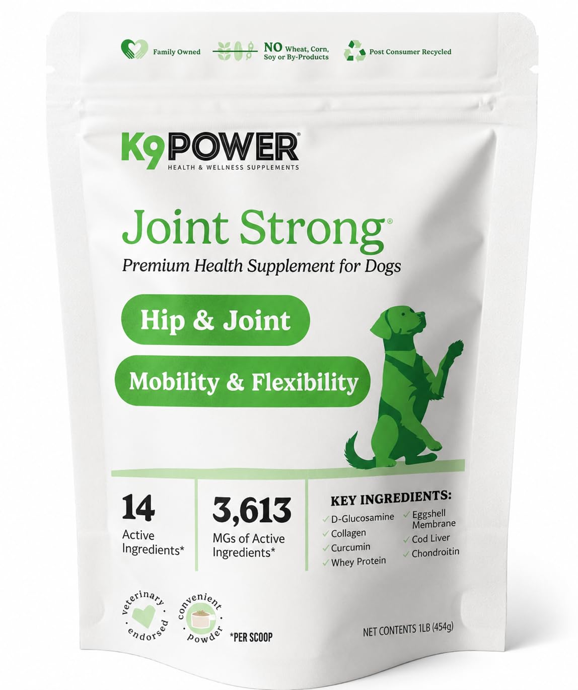 K9Power Joint Strong – Dog Joint Supplement for Mobility, Pain &amp; Inflammation Relief – Glucosamine, Chondroitin, Collagen, Curcumin, Omega 3s, CMO, Green Tea – Ideal for Arthritis &amp; Joint Protection