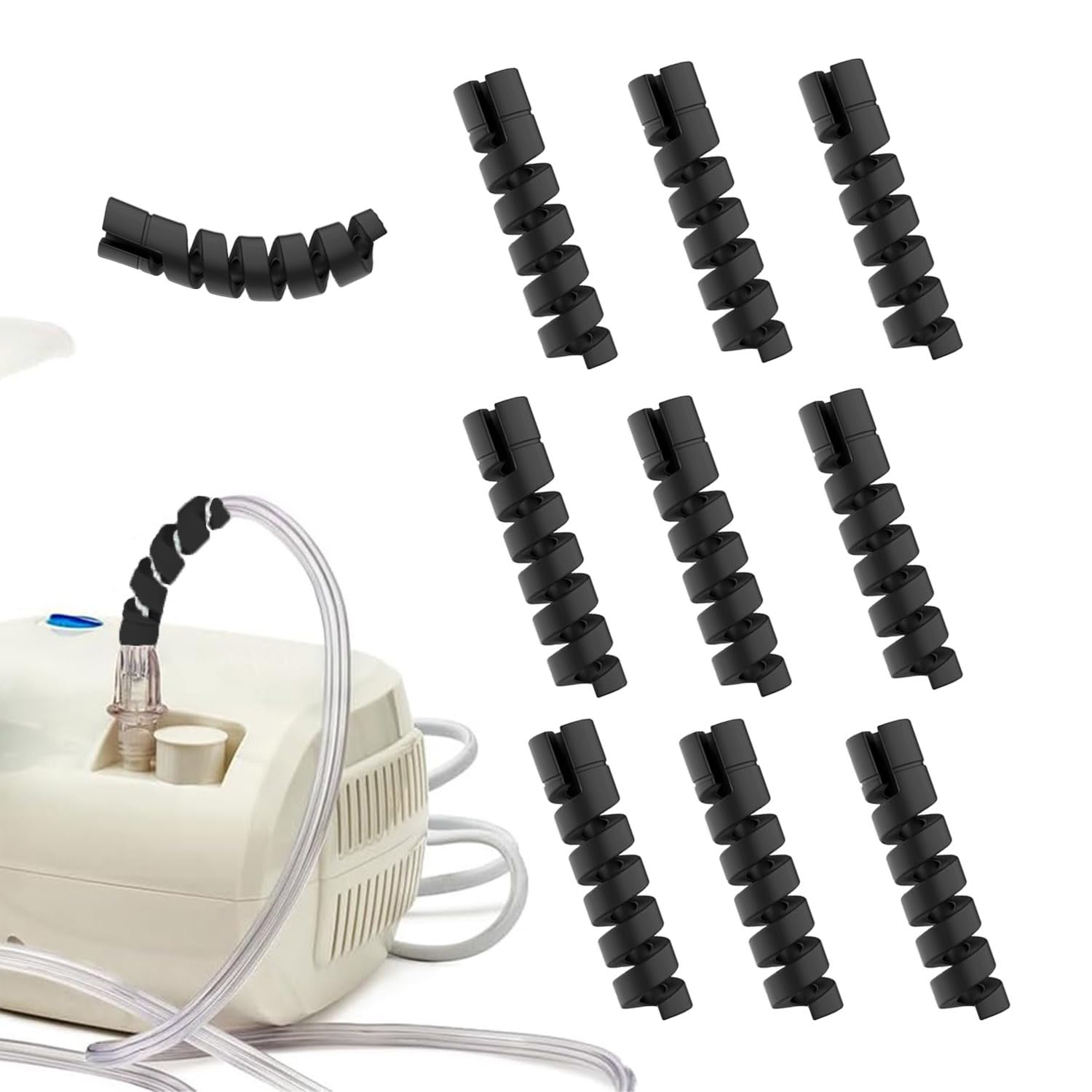 10 Pack Oxygen Tube Support Crimp Straightener for Oxygen Hose Keep Oxygen Hose from Kinking, for Portable Oxygen Concentrator Oxygen Hose Nasal Cannula（Black）