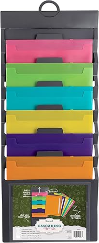 Samsill Organizador de archivos de pared en cascada, organización y almacenamiento Classrom, 6 carpetas colgantes de polietileno extraíbles,