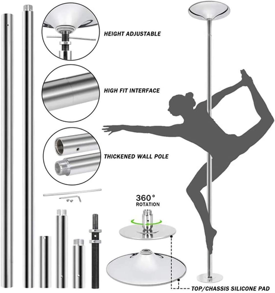45mm Portable 360 Spin Dance Training Pole Portable Fitness Dance Sport Exercise Pole Kit Static Dancing Pole for Club Party Pub Home : Sports & Outdoors