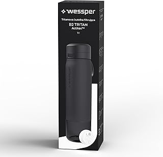 Wessper Tritan Wasserfilter Trinkflasche, 1000ml, Wasser Flasche mit Filter Actitex Disc, Reduziert Chlor, Filterwechselanzeige, bpa freie Trinkflaschen - Schwarz