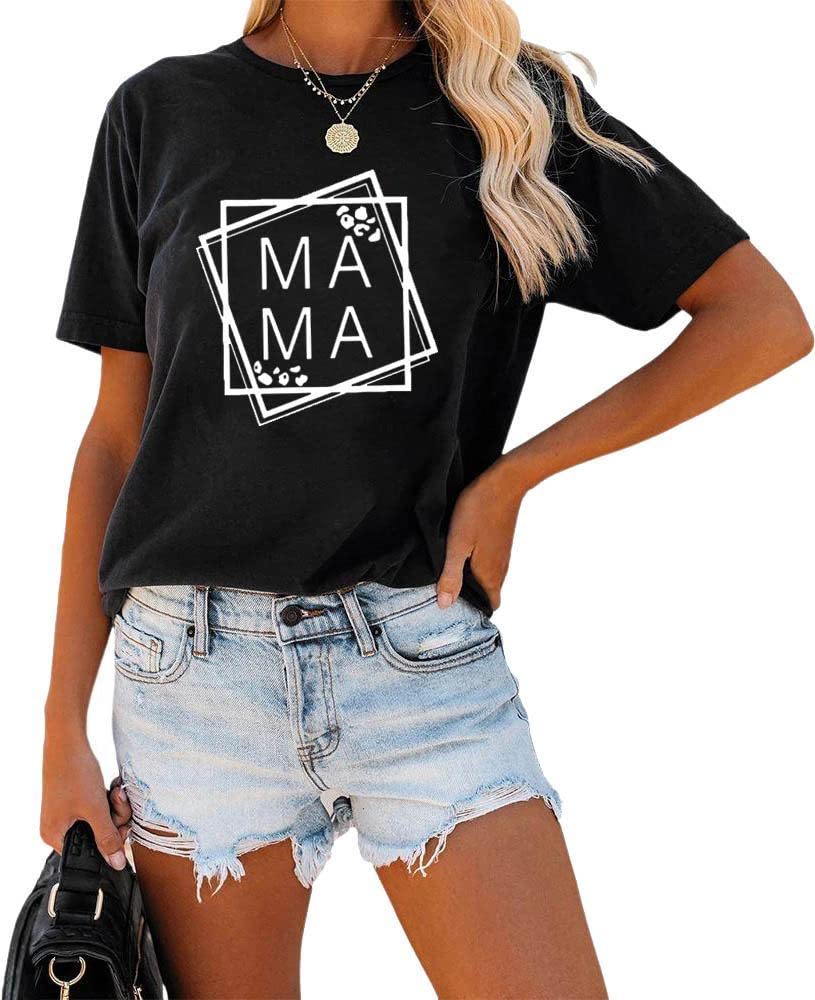Tomteamell Mama T-Shirt Womens Short Sleeve Casual Mom Shirts Graphic Tees Tops