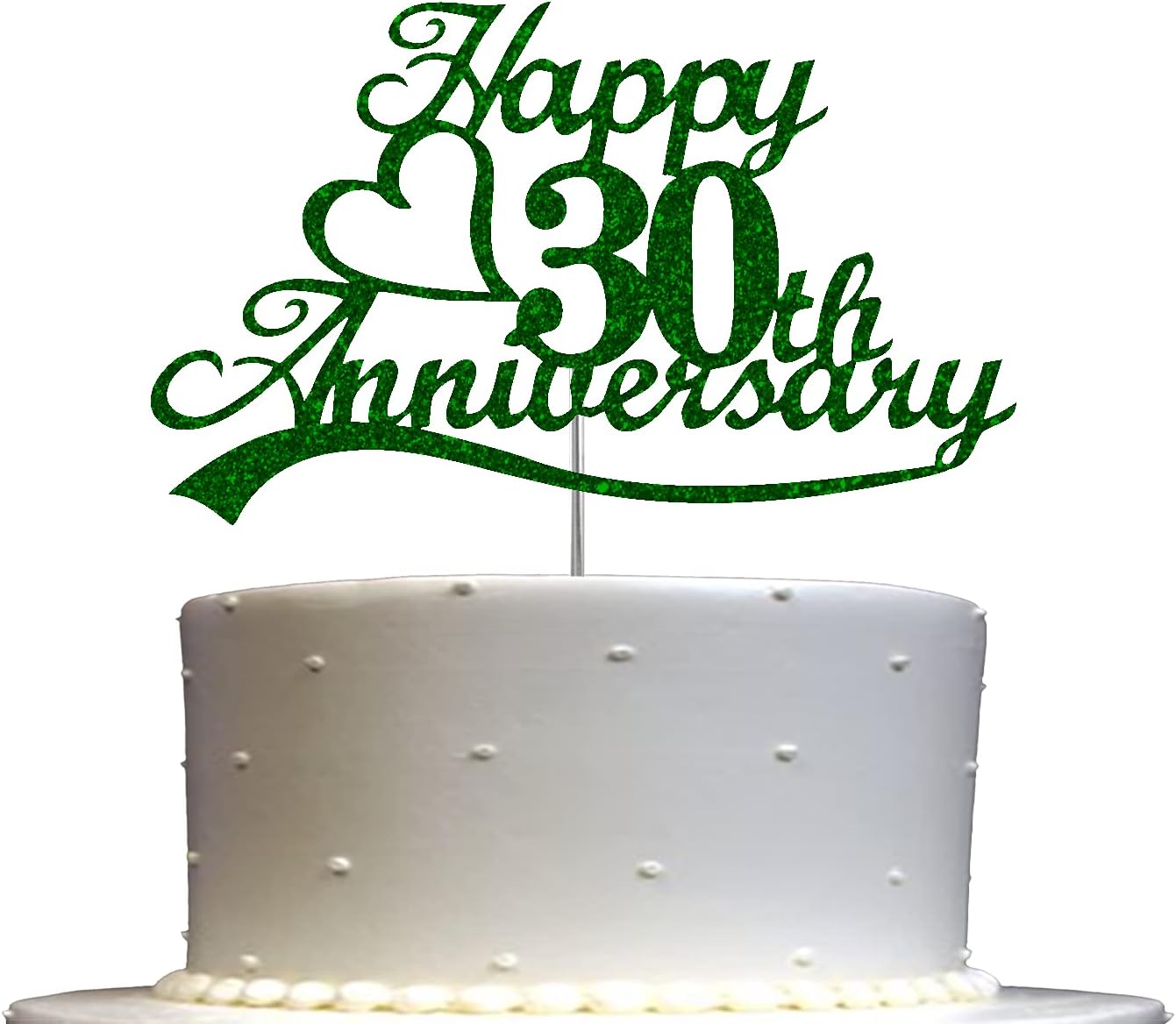 30th Anniversary Cake Topper Green Glitter, 30 Wedding Anniversary Party Decoration Ideas, Premium Quality, Sturdy Doubled Sided Glitter, Acrylic Stick. Made in USA (30th Green)