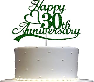 30th Anniversary Cake Topper Green Glitter, 30 Wedding Anniversary Party Decoration Ideas, Premium Quality, Sturdy Doubled Sided Glitter, Acrylic Stick. Made in USA (30th Green)