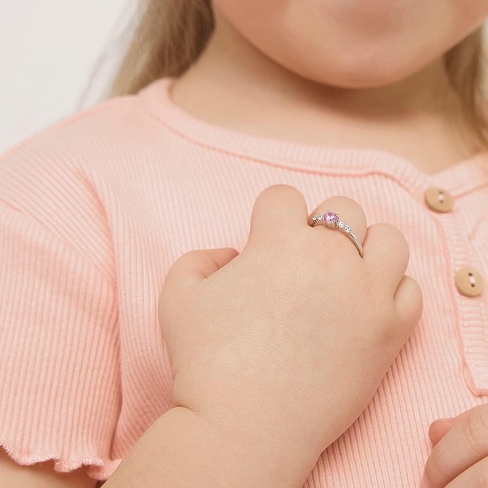 925 Sterling Silver Size 2-5 Shiny Pink & Clear Round Cubic Zirconia Ring Band for Baby Girls & Toddlers - Cute Tiny Solitaire Ring for Children - Beautiful Prong Set CZ Rings for Young Girls: Clothing, Shoes & Jewelry