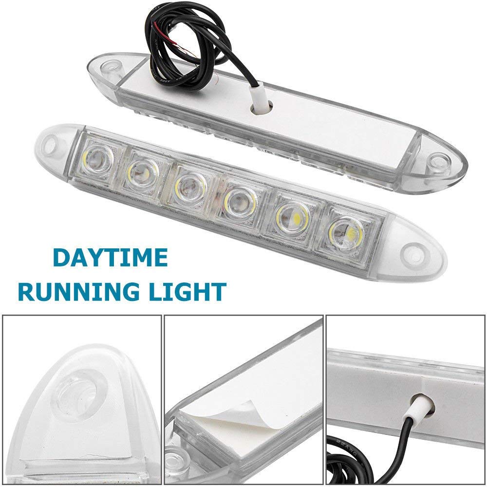 luci di marcia diurna per auto, 2 pezzi, 12 V, 6 LED, luce bianca