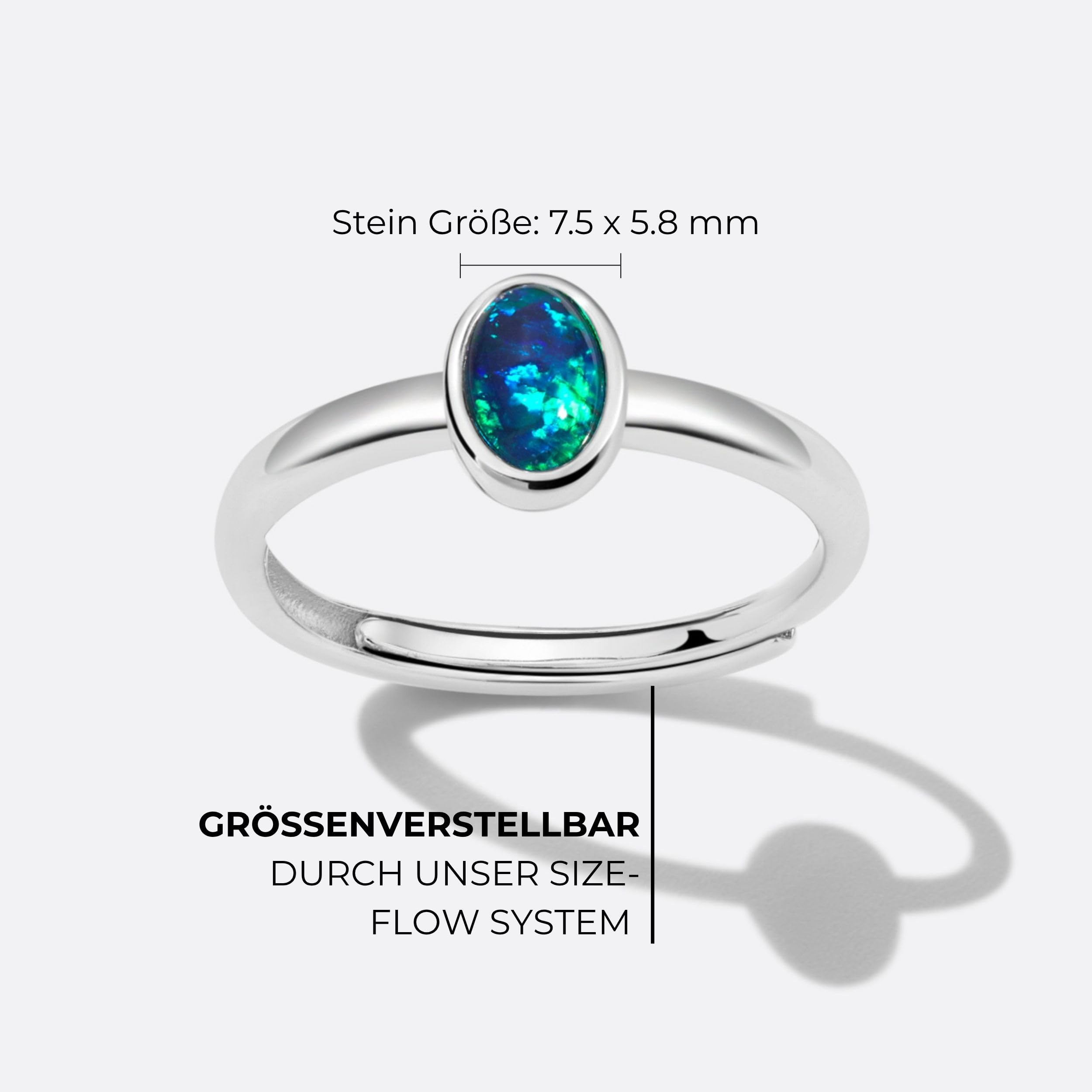 Damen Opal Ring Australischer Opal 925 Silber | Australischer Opal, 925 Sterling Silber, 18K Weißgoldbeschichtung, Verstellbare Kettenlänge