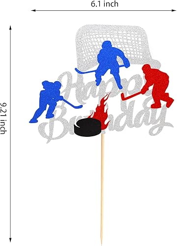Miniatura 2 de Arthsdite 1 decoración de pastel de hockey sobre hielo, letrero de feliz cumpleaños, decoración de pastel deportivo, tema de disco para niños,