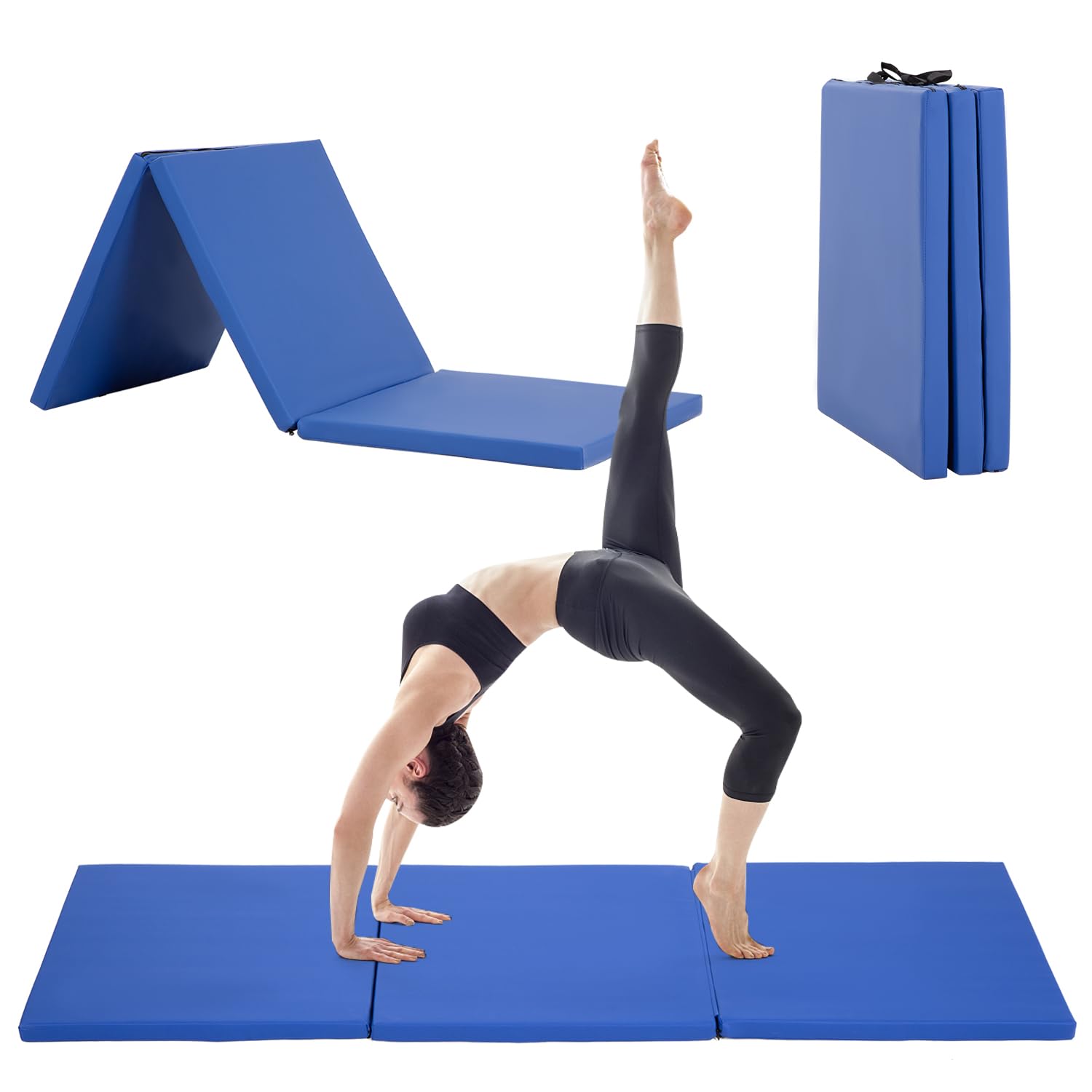 BLKMTY Gymnastics Mats - 2'x6' Folding Exercise & Yoga Mat with Carrying Handles for Kids' Tumbling & Home Gym