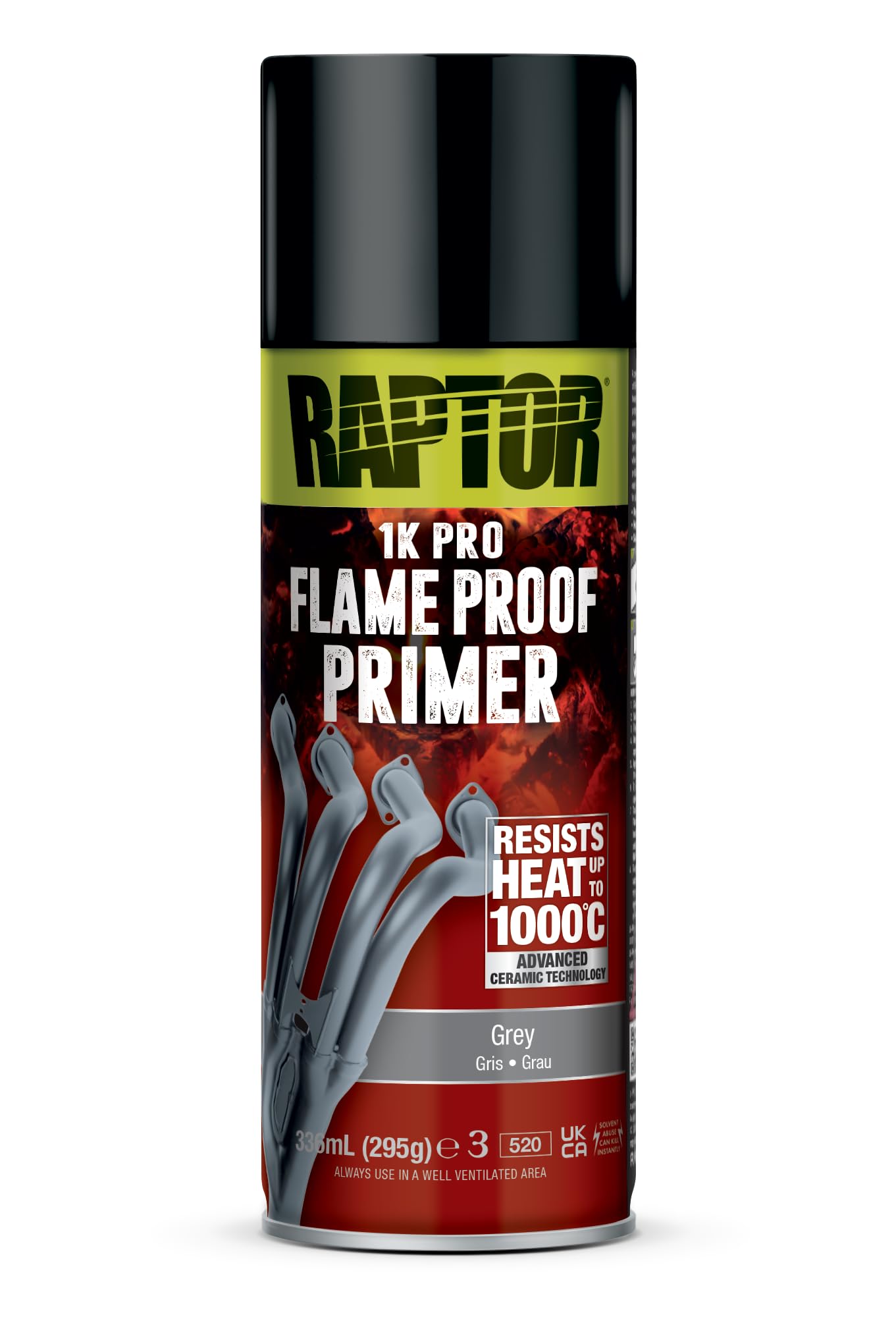 RAPTOR Flameproof | Resistente al fuoco | resistente al calore fino a 1000°C | Vernice spray termoresistente | Protezione per scarichi, motore e collettori di scarico dalla ruggine | asciugatura
