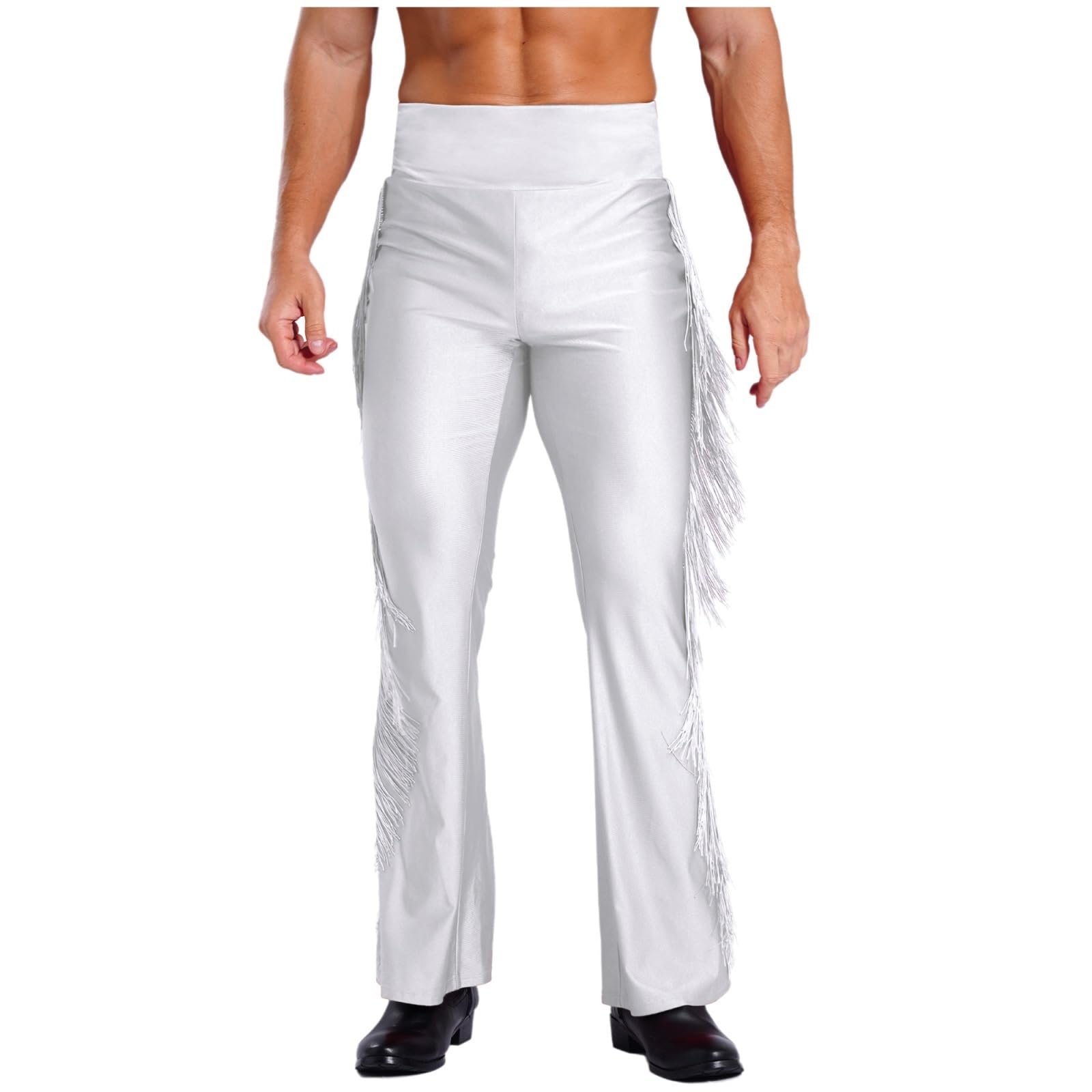 Ropa De Baile For Hombre, Chachachá, Salón, Latino, Tango, Rumba, Malla Ajustada con Cuello En V Y Pantalones Acampanados Borlas, Profesional para Hombre, Salsa, Jazz, Danza