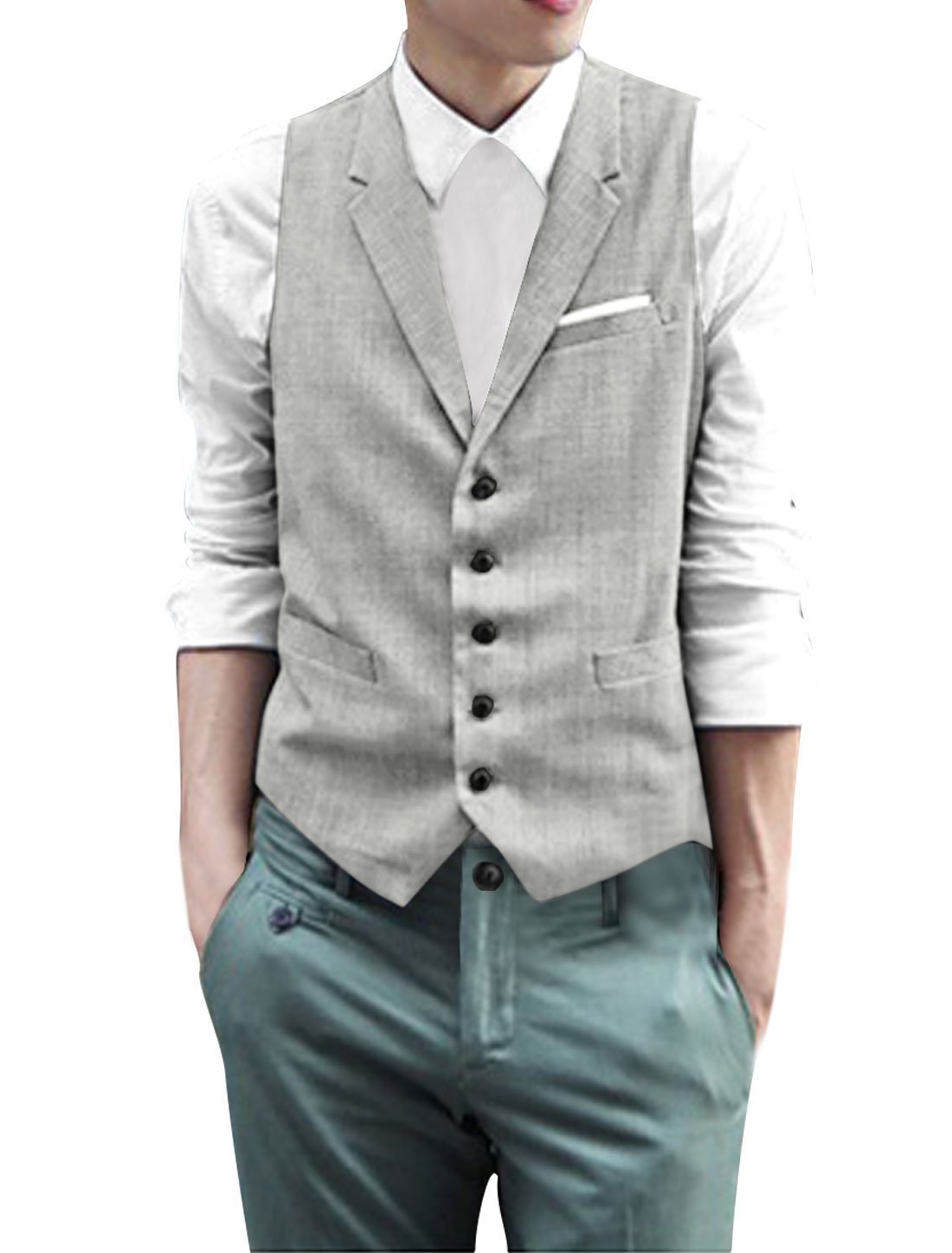 Imported Men Notched Lapel Single Breasted Slim Fit Vest-image-14