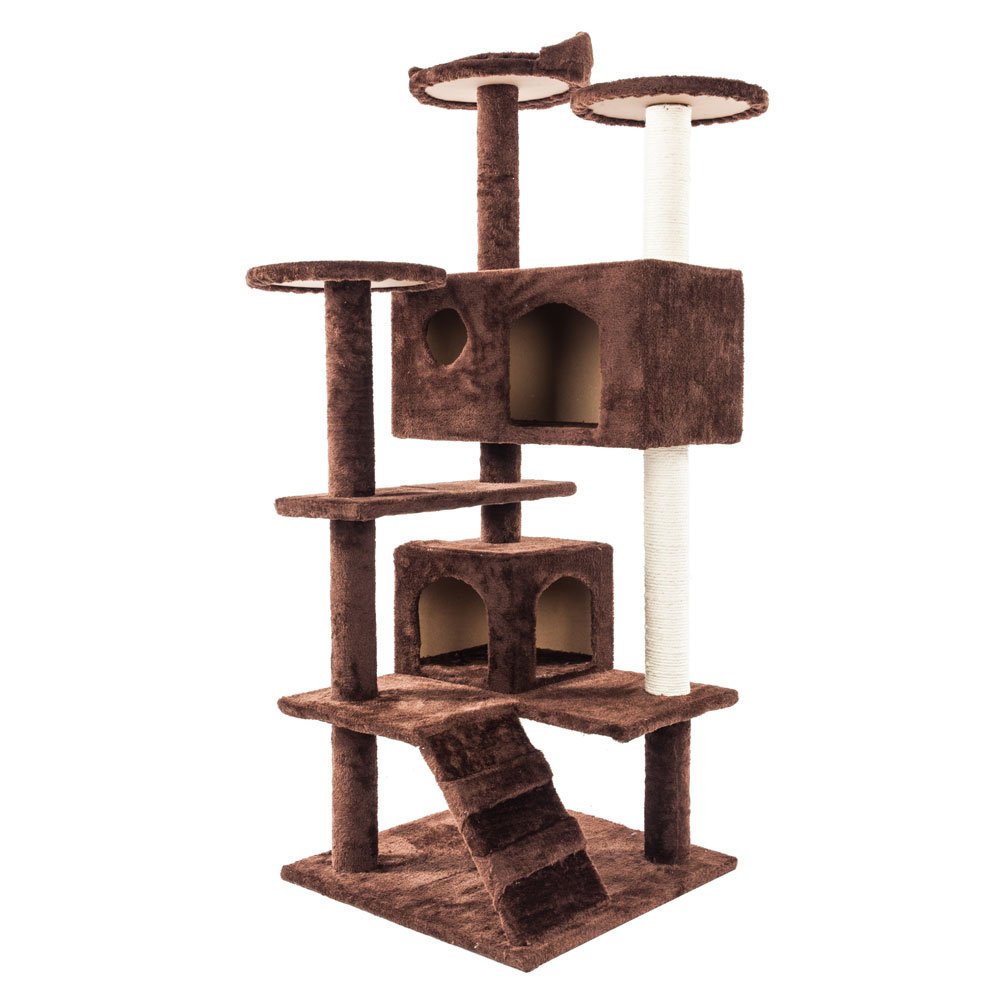 hegaed Pet Republic 52 Inches Multi-Level Cat Tree Condo Stand House Furniture Kittens Activity Tower with Scratching Posts Kitty Pet Play House Cat Climb Trees Cat Toy (Brown)