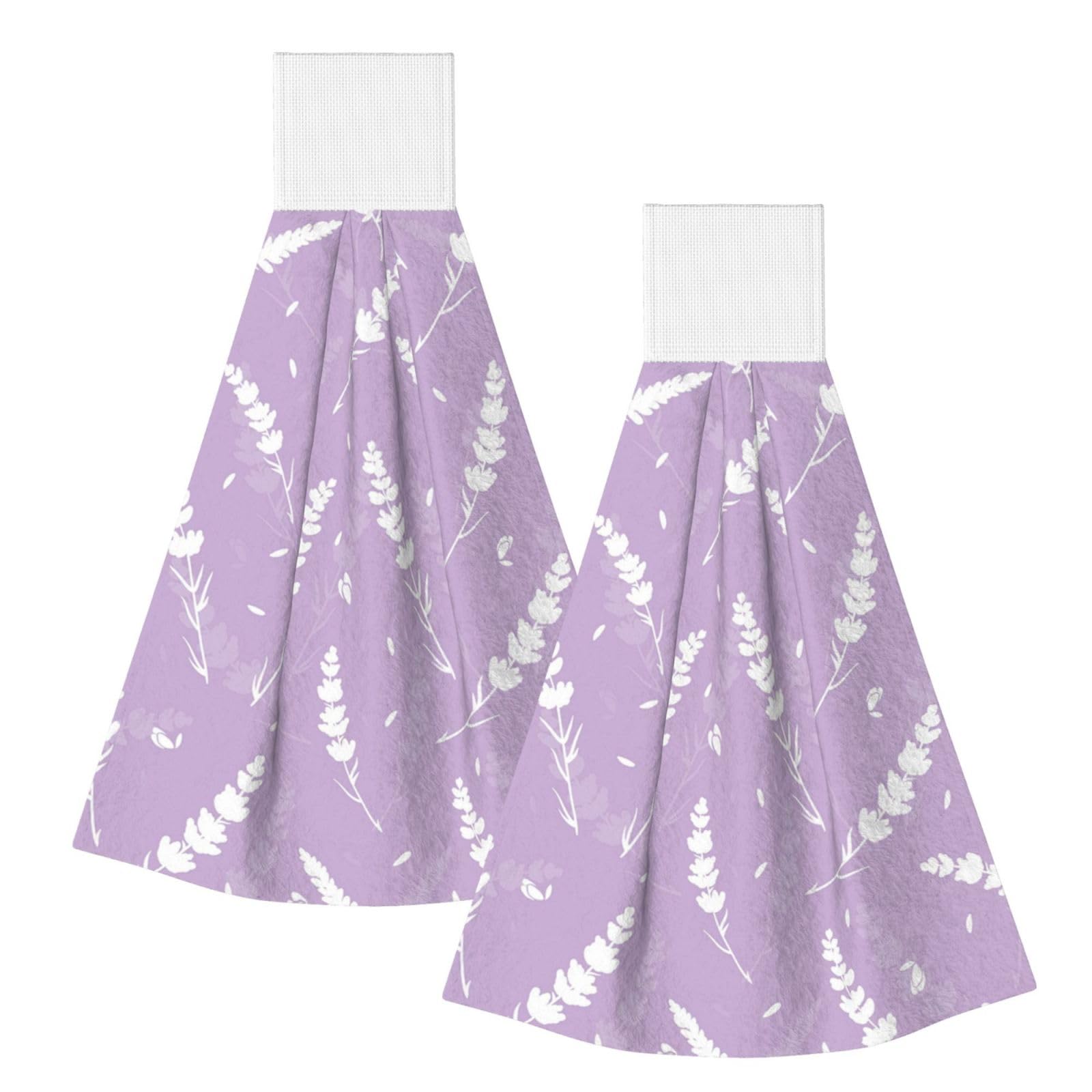 DOPKLNA Purple Lavender, 2 Pcs Hanging Coral Fiber Hand Towels for Bathroom, Absorbent Kitchen Towels