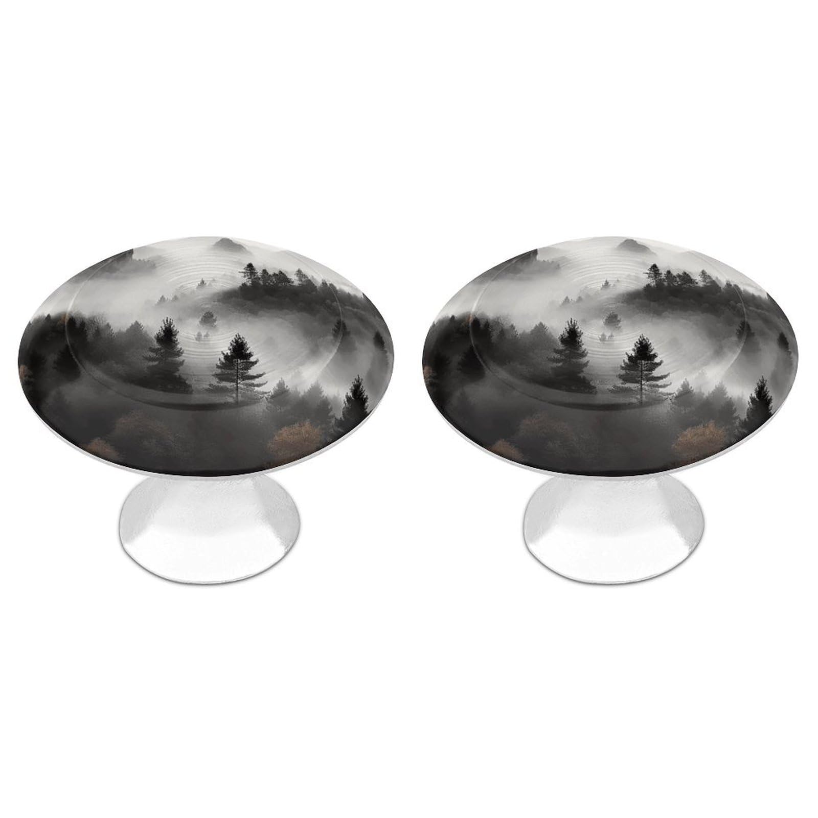 DWVTSLH Foggy Mountains Forest Cabinet Handles 2 Pack Stainless Steel Kitchen Drawer Pulls with Installation Screws Round Dresser Drawer Knobs 1.1 Inch Modern Cabinet Hardware Door Handles