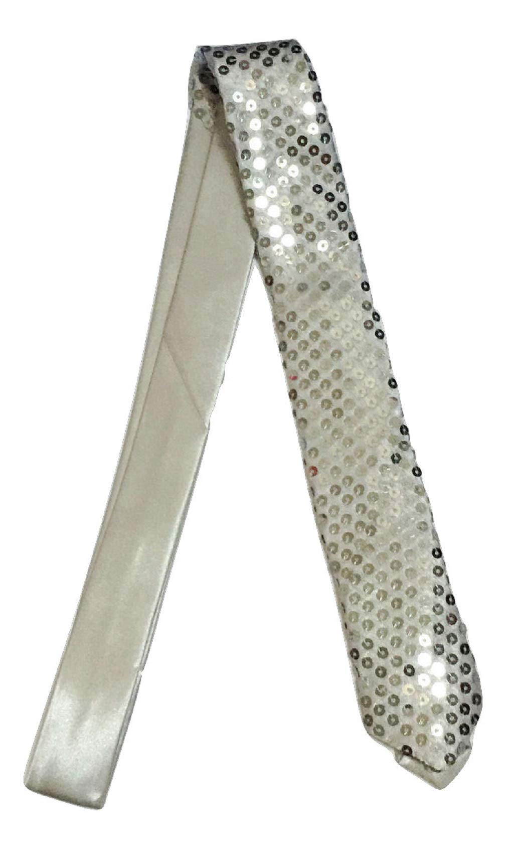 L&L® Handmade Skinny Neck Tie SATIN SEQUINNED Party Plain Fancy Dress Magic Show UK (Silver)