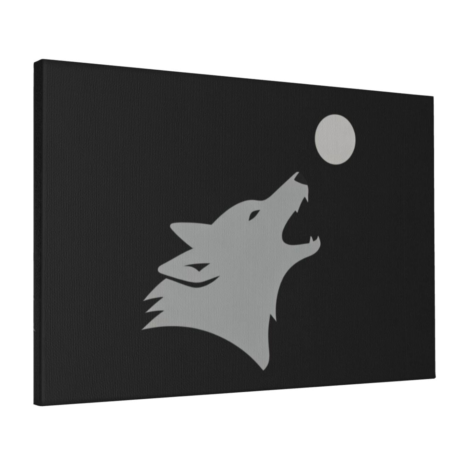 Cntdbu White Wolf Howl Side Canvas Wall Art 16X24 Inch-Large Modern Painting Print For Living Room, Framed Ready To Hang Artwork For Bedroom