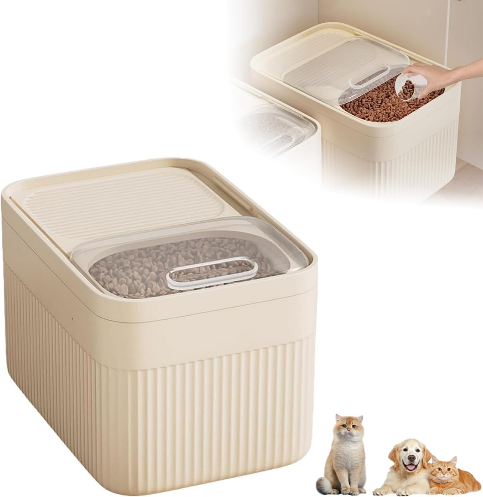 Airtight Pet Food Container, pet food storage container,up to 15kg, for Dogs, Cats, and Other Pet Foods with Measuring Cup, Airtight Storage