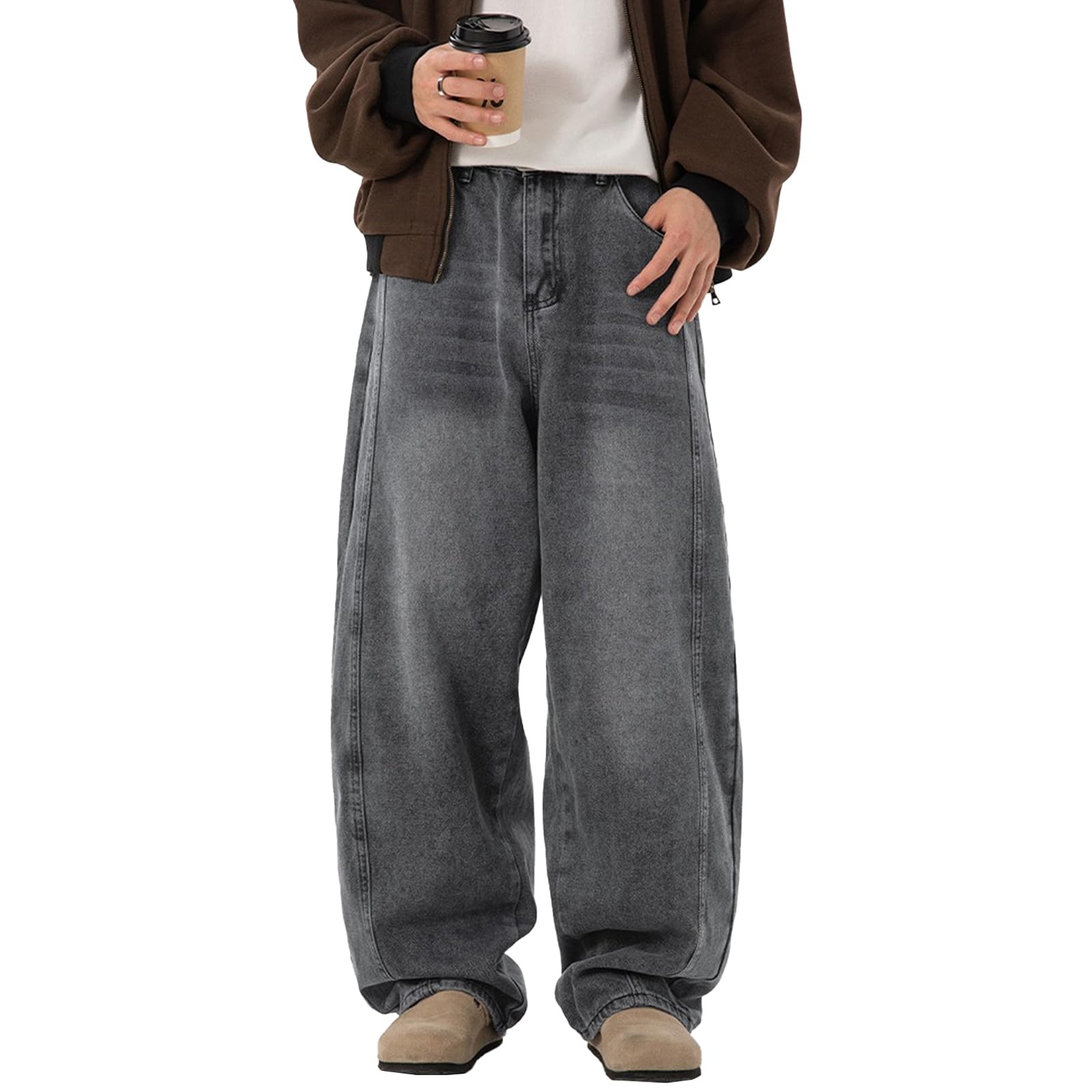Men's Baggy Hip Hop Jeans Y2k Wide Leg Skater Denim Pants Casual Oversized Straight Leg Trousers Streetwear