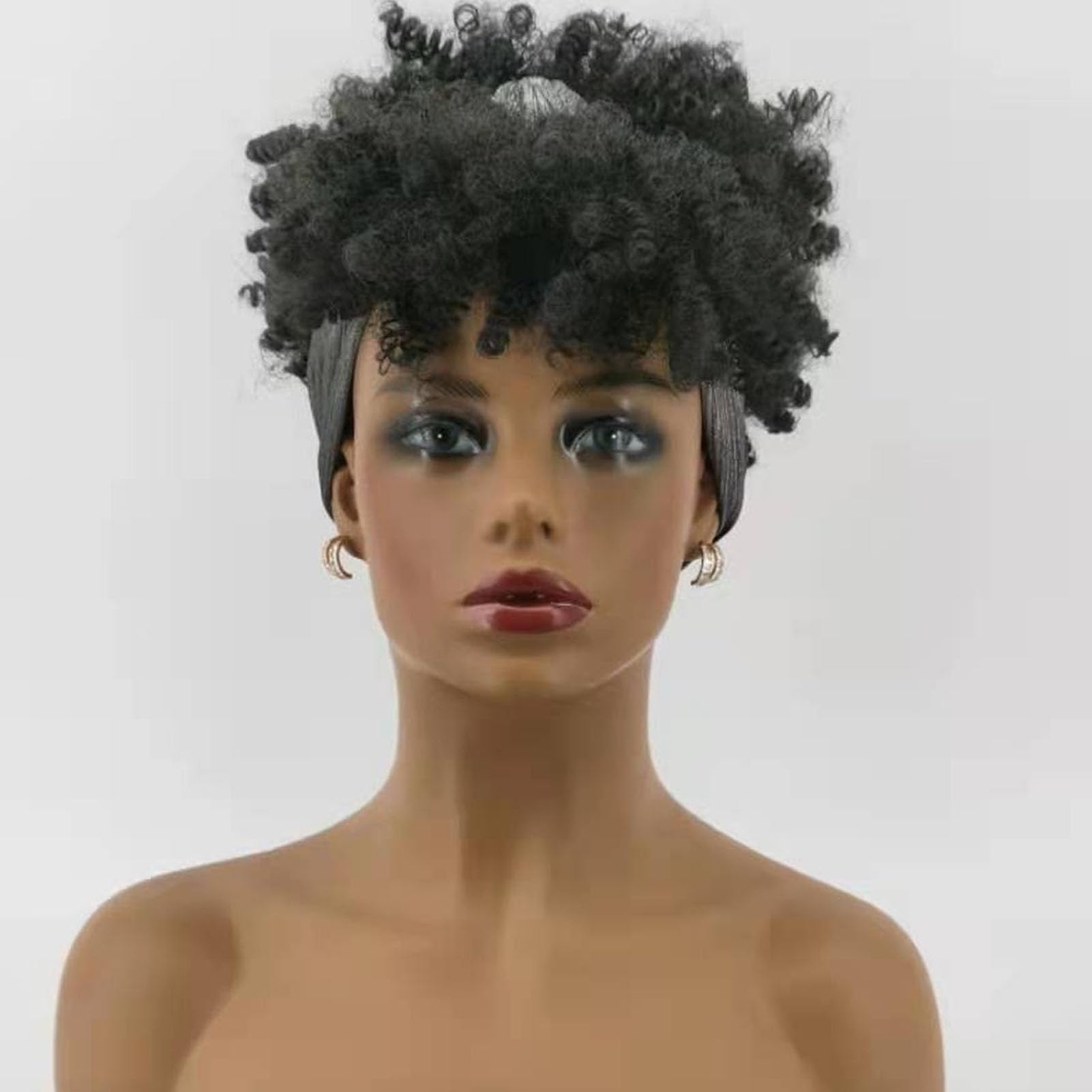 Curly Gray Headband Wigs for Black Women with Bangs Short Headband Wrap Wigs 2 in 1 - Image 2
