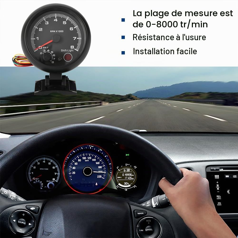 Tachymètre Universel pour Voiture, 12 V 0-8000 TR/Min, LED, Changement de Vitesse