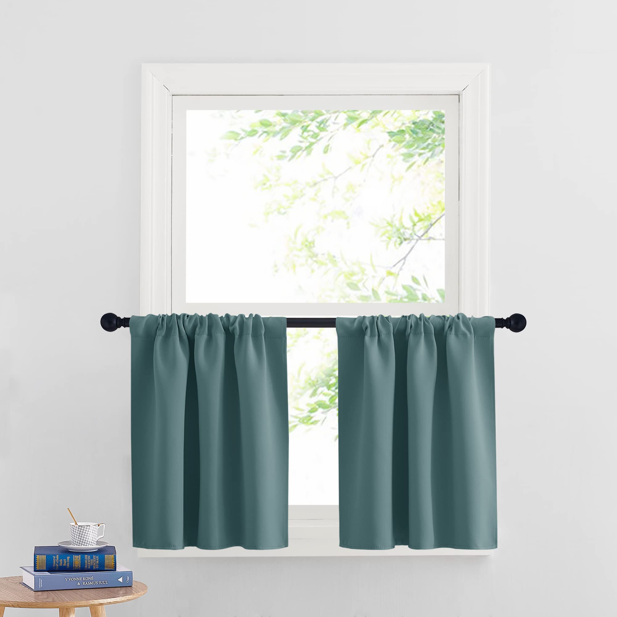 RYB HOME Short Curtains for Window - Blackout Small Window Treatment Panels for Bedroom Bathroom Kitchen Cafe Baby Nursery, Width 29 inches x Length