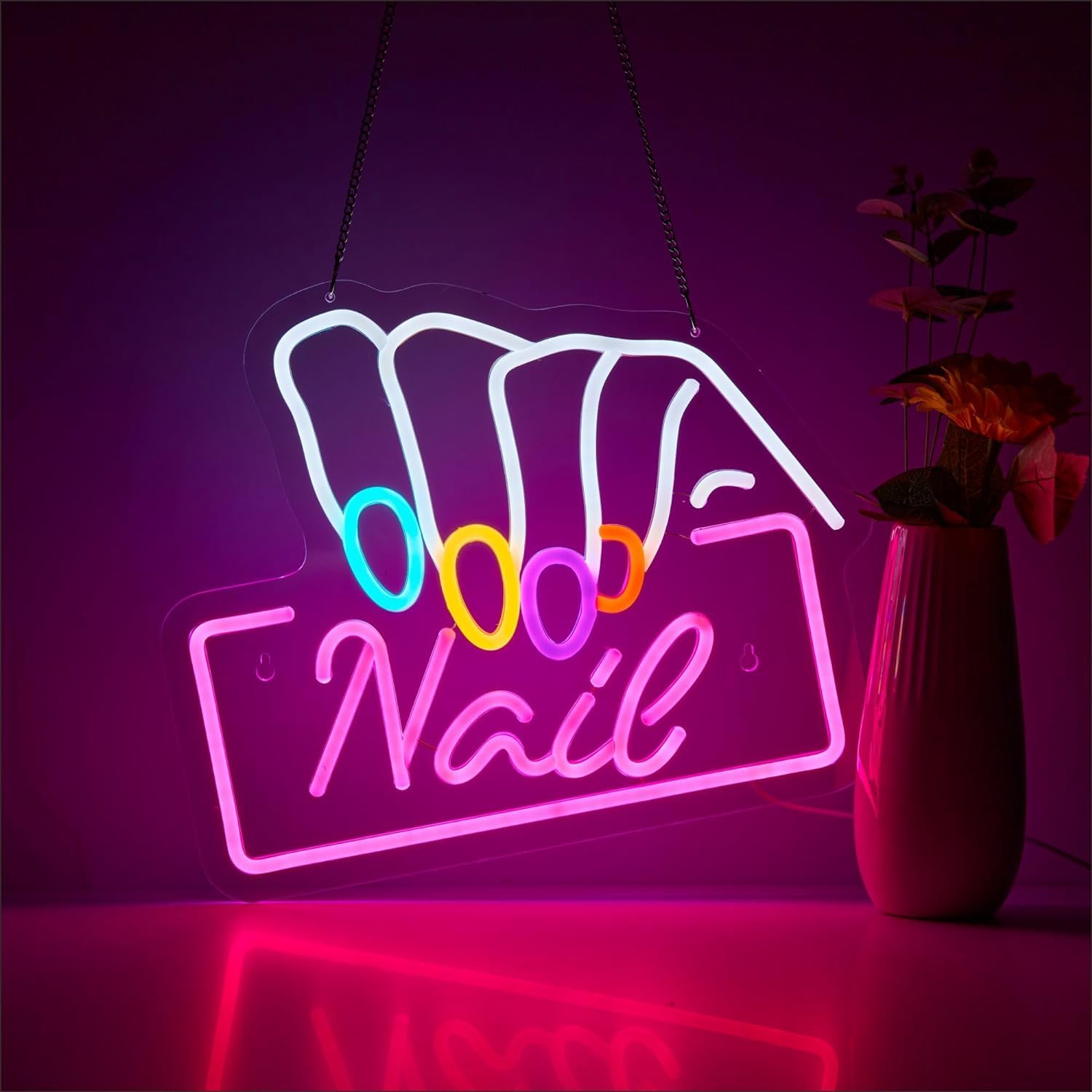 Boutique Neon Signs for Wall Decor Neon Lights for Bedroom Led Business Signs Suitable for shoes Led Art Wall Hanging Decorative Lights Unique Gift for Lover. (Pink Nails)
