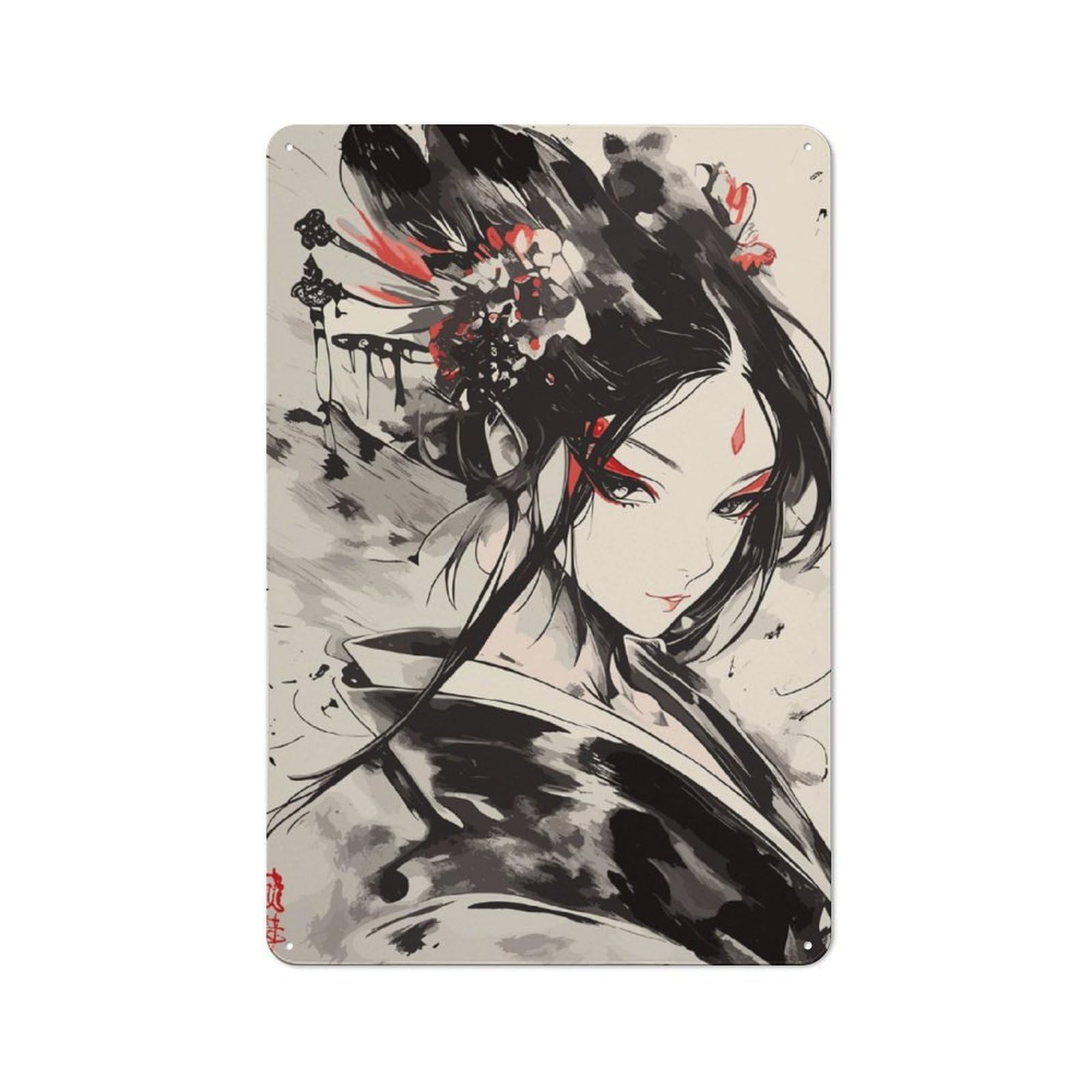 Junmoney Geisha Art Vintage-Inspired Tin Sign 30X20cm For Café Or Restaurant, For Cooler-Month Interiors With Vintage Character