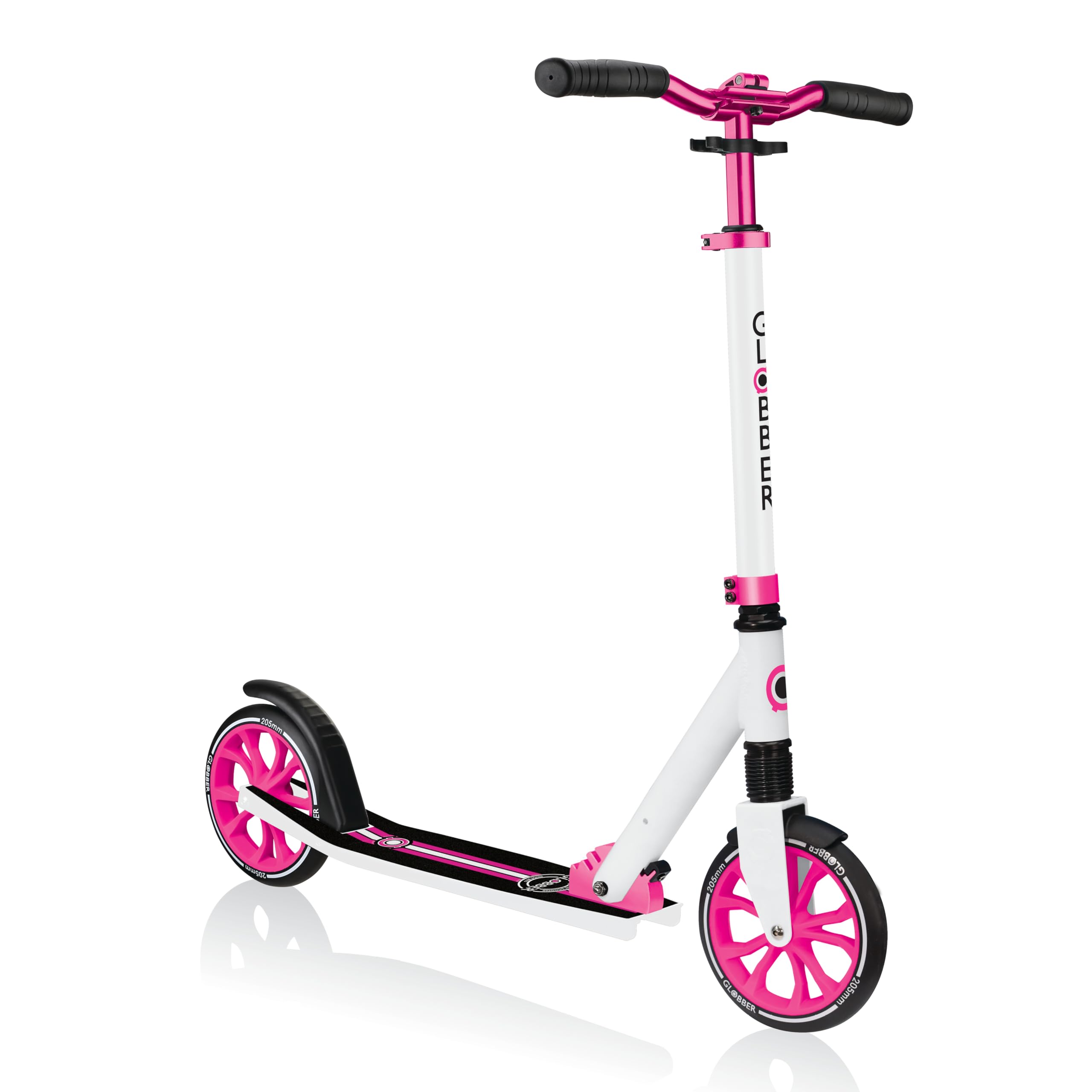 Globber NL 205 Roller – Tretroller für Kinder ab 6 Jahre, 205 mm Räder, ABEC 7, höhenverstellbar, weiß-pink