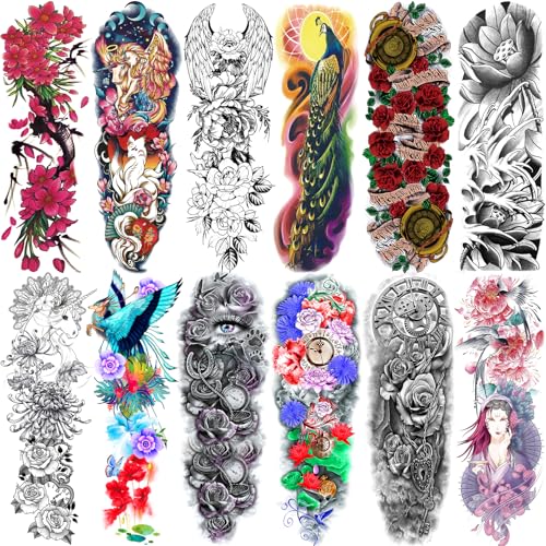 Image of Aresvns Flowers Temporary Tattoo Sleeves Full Arm Fake Tattoos for Women