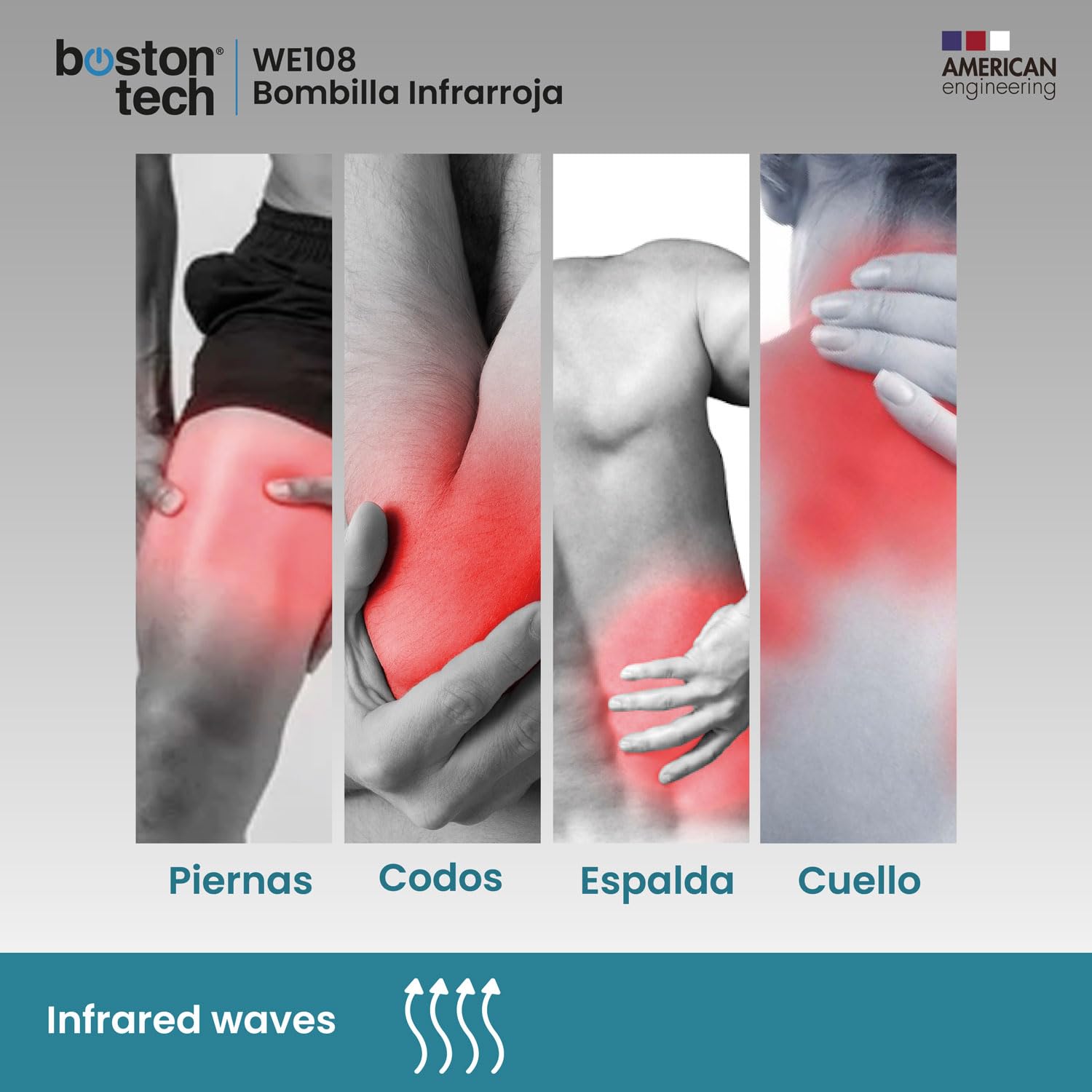 Boston Tech Bombilla Infrarroja para Termoterapia. Alivio para dolores musculares MEDIDAS 12 x 0,03 x 16,5 cm - ROSCA E27