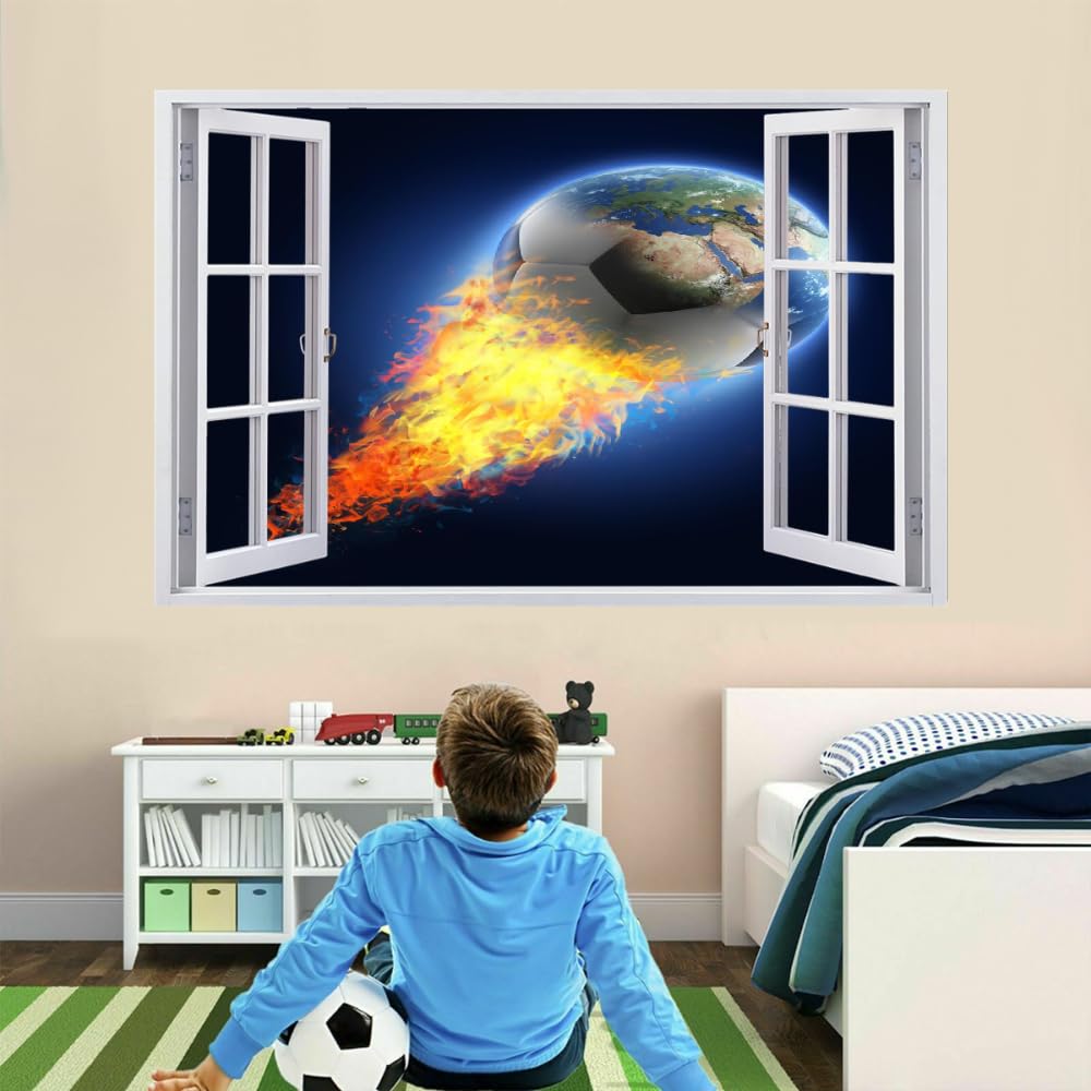 Adesivi 3D Per Decorazioni Murali Distrutti Calcio Adesivo Da Parete Fuoco Astratto Tatuaggio Da Parete Per La Decorazione Della Parete Della Cameretta Dei Bambini 120x80cm