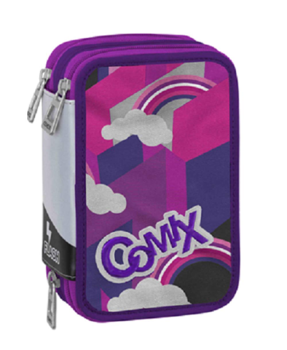 Schoolpack Zaino Scuola Comix Flash Viola Organizzato + Astuccio Completo 3 Zip