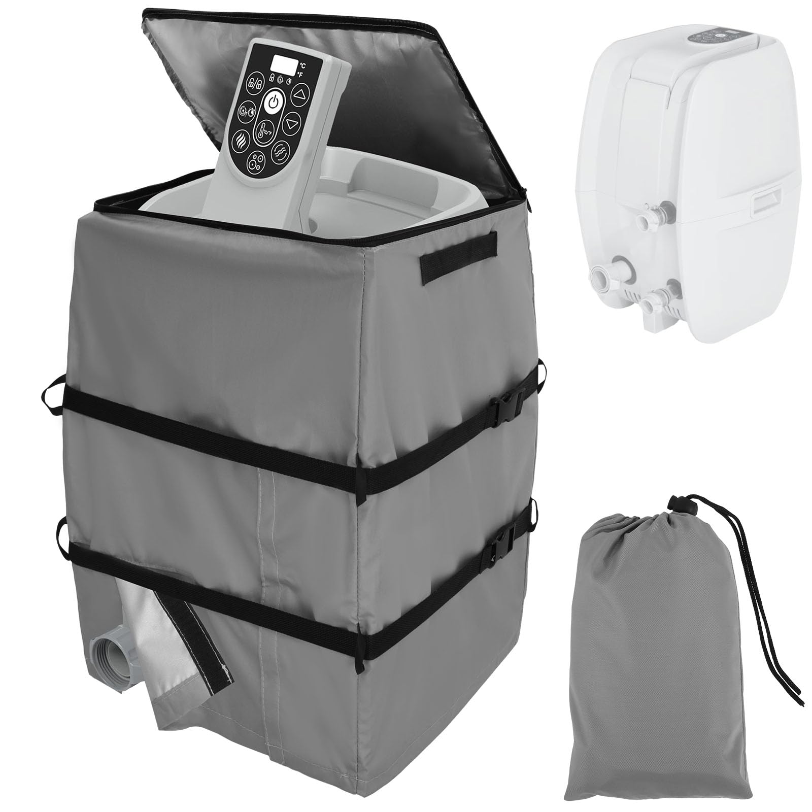Hot Tub Spa Heater Pump Cover Protective Hot Tub Pump Cover Waterproof Hot Tub Insulated Pump Cover Dustproof Hot Tub Heater Pump Cover for Most Hot Tub Spa Heater Pumps All Weather Protection (Grey)