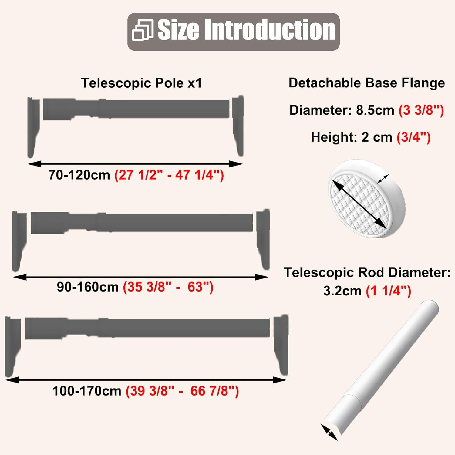 ZIMGOD Closet Rod Adjustable Closet Rod for Hanging Clothes, No Drilling Tension Extender Rod for Bathroom Doorway, Steel Wardrobes Rack Tube for Garment Organizer(Beige,90-160 cm (35.4-63in))