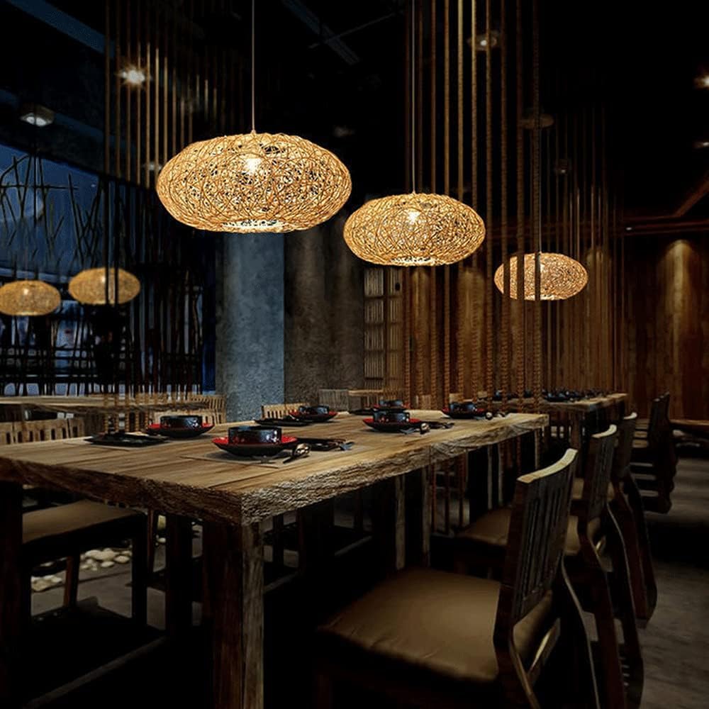 Generico Lampada a sospensione in vimini, lampada a a forma di gabbia a nido d'uccello, 19,7 pollici, a in rattan creativa, lanterna intrecciata, luce a for isola cucina, ristorante