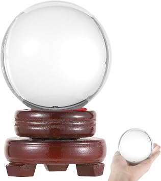 3.1 Inch Crystal Ball with Wooden Stand, Decorative Glass Sphere for Home and Office, Photography Lensball