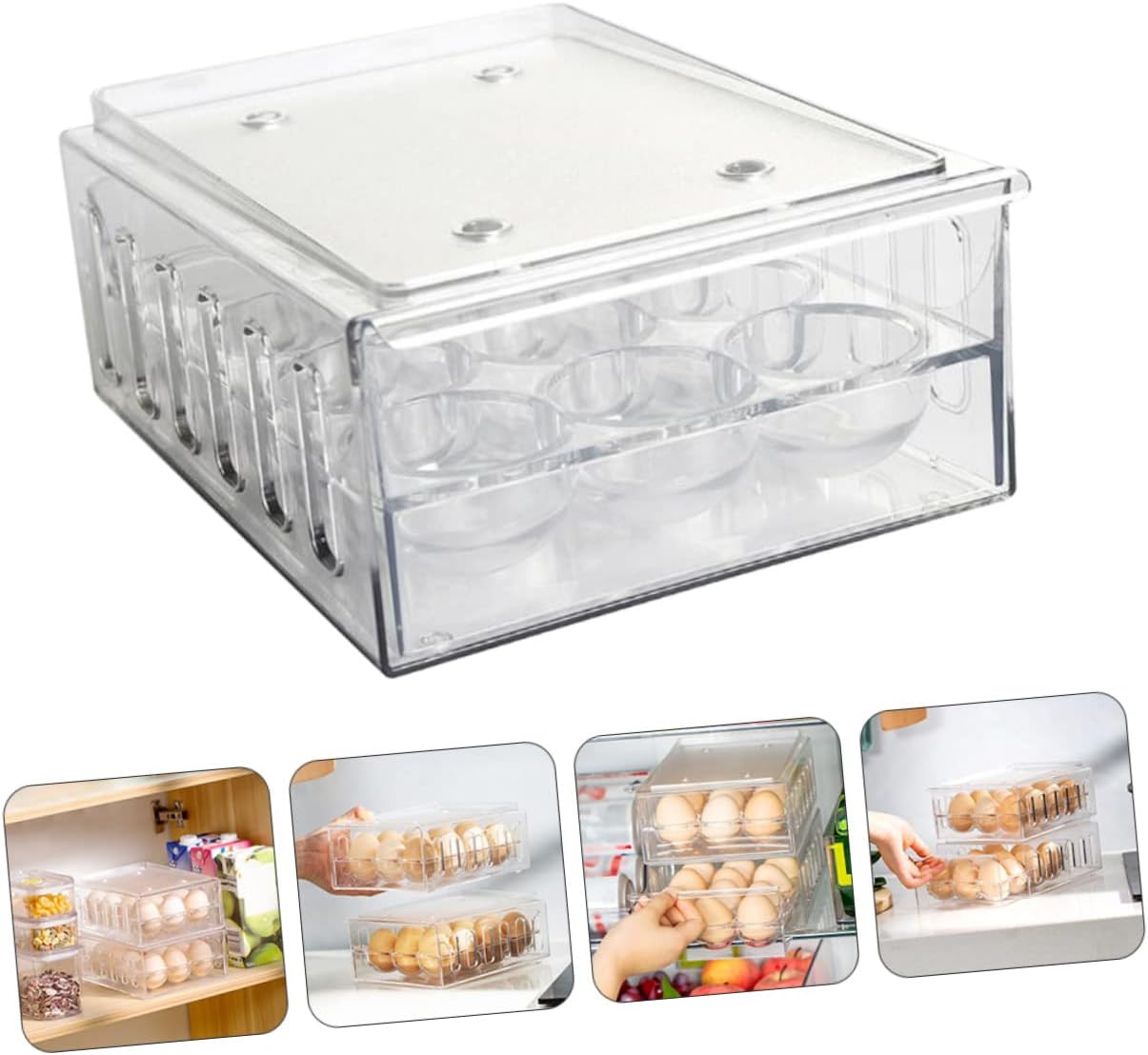 PRETYZOOM 1pc Transparent Refrigerator Organizer Drawer Storage Bin Stackable Holder Compartment Design for Fridge Storage for Space Saving and Easy Viewing