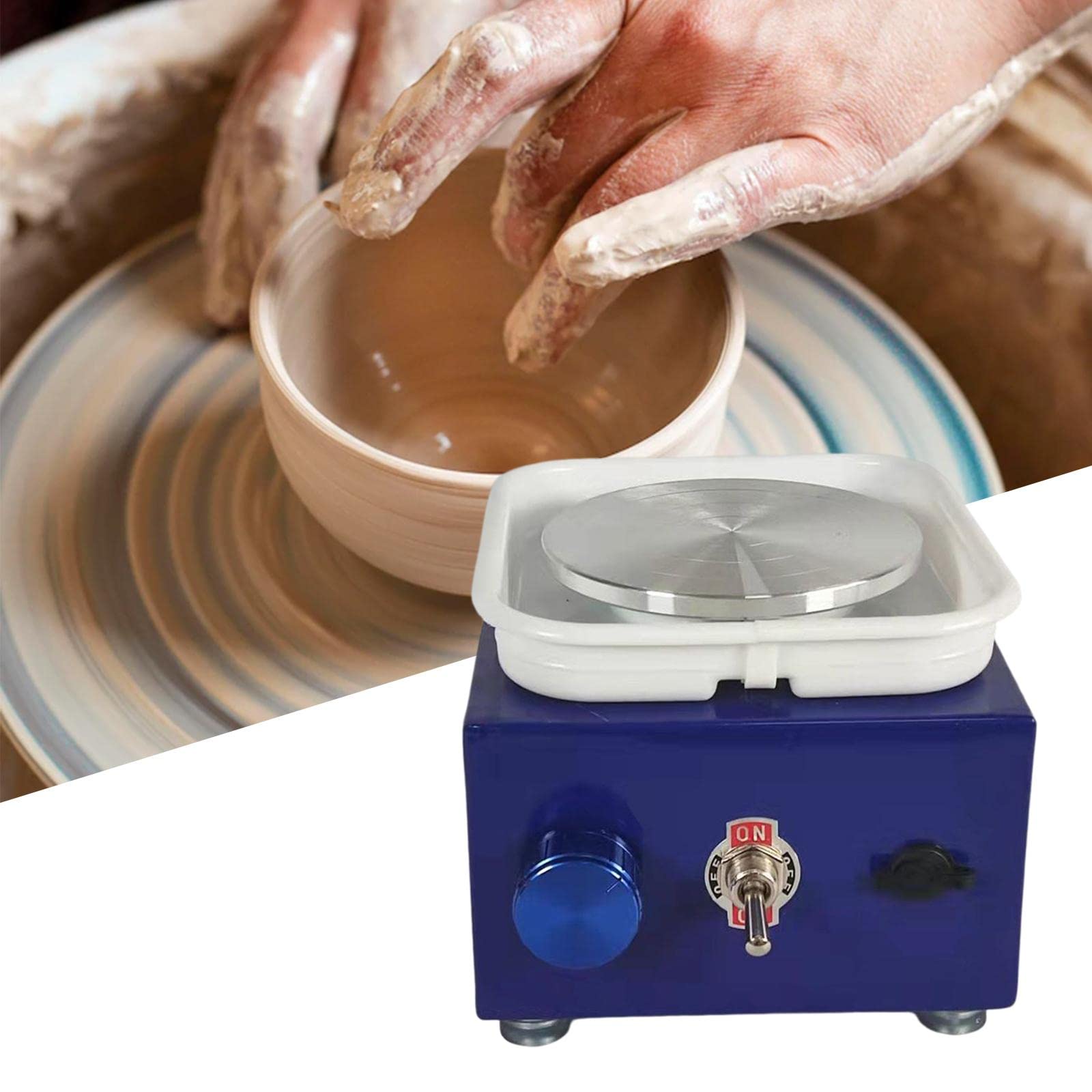 Milageto Elektrische Töpferscheibe, abnehmbar, waschbar, Becken, Kunsthandwerk, Sculpting, Werkzeug, Trimmrad, Heimwerkermaschine für Anfänger, Kinder, Blau