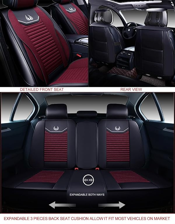 OASIS AUTO Car Seat Covers Premium Waterproof Faux Leather Cushion Universal Accessories Fit SUV Truck Sedan Automotive Vehicle Auto Interior Protector Full Set (OS-008 Burgundy) 4.3/400 by OASIS AUTO - Image 4