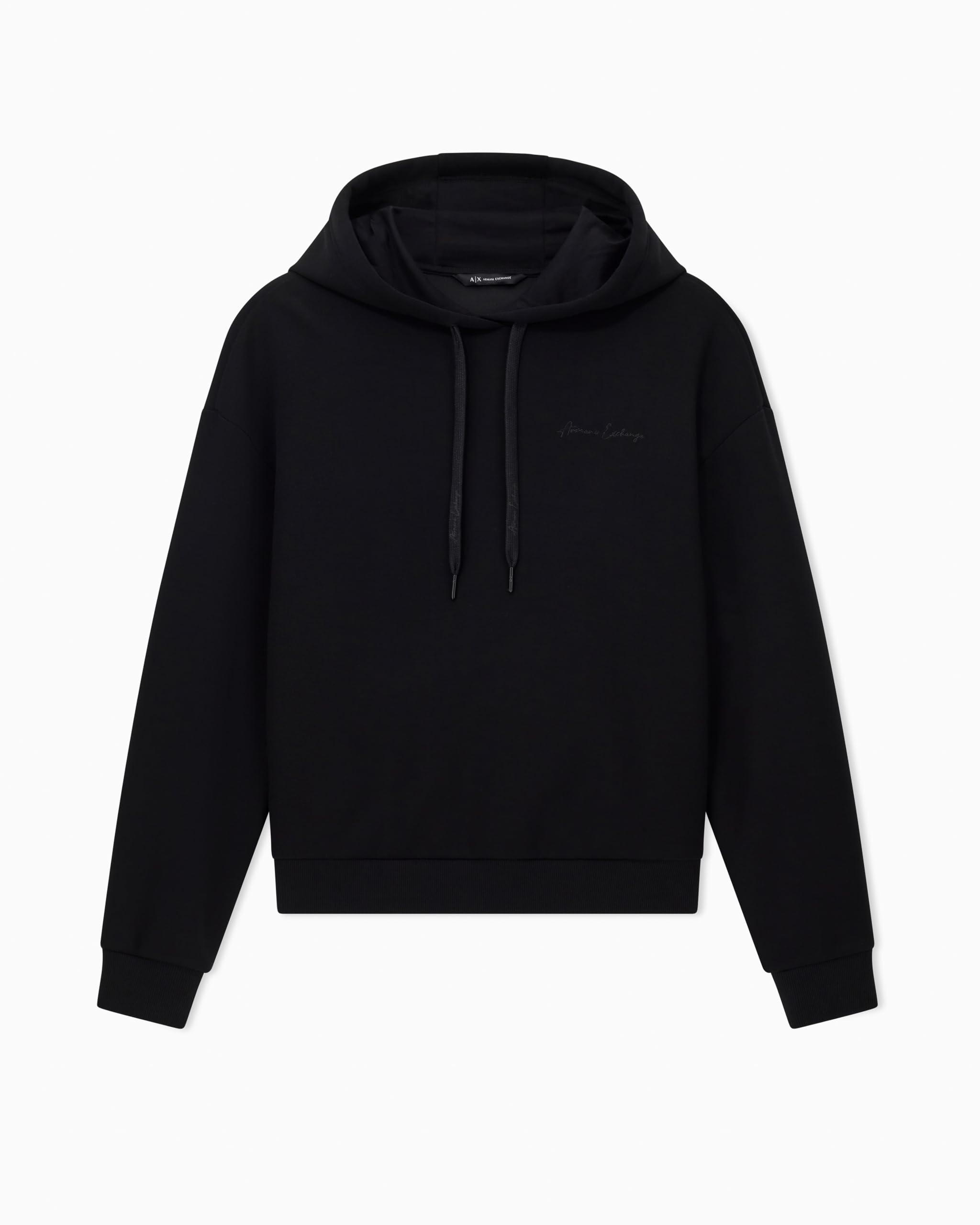 Armani Exchange Women's, Essential, embroidered logo signature, hooded Hooded Sweatshirt, Black, L