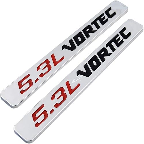 2 emblemas 3D VORTEC de 5.3L para guardabarros laterales compatibles con Silverado 1500 2500hd ((rojo negro))