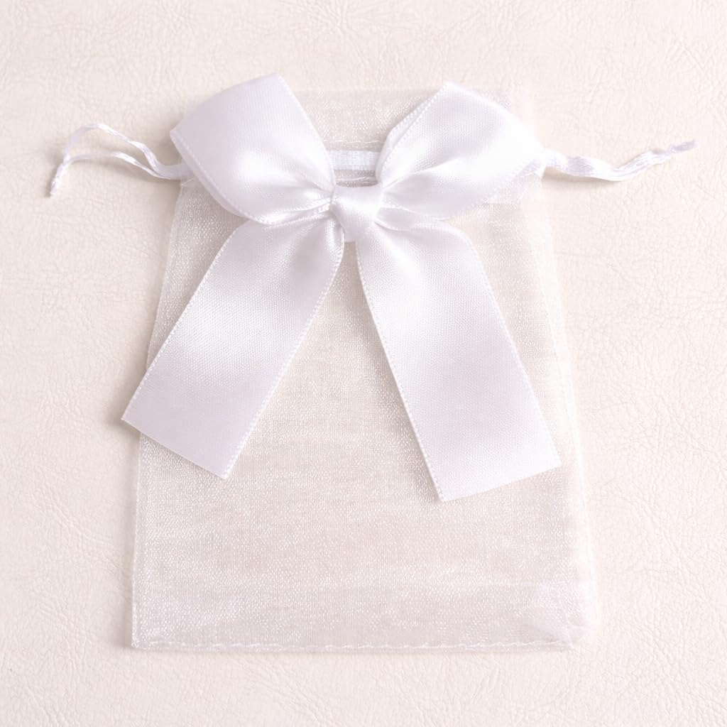 Bougies Petites Fleurs crème en Cire de Colza 20 pièces + Pochettes Organza pour Mariage Baptême Naissance