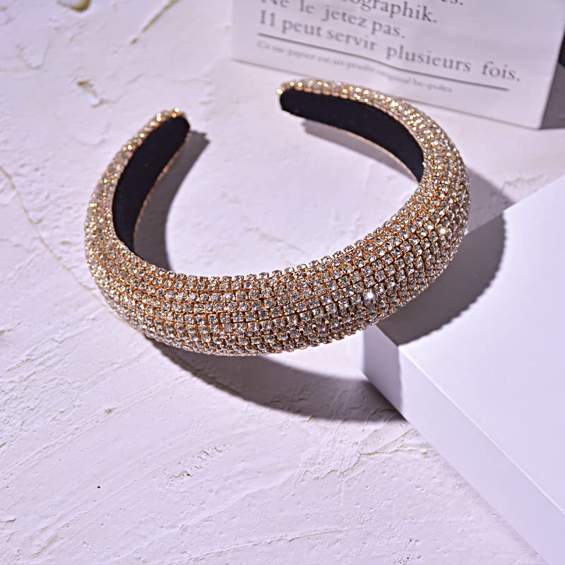 Fascia Per Capelli Larga Con Strass E Cristalli - Morbida E Ispessita - Grigio Scuro - Accessorio Barocco Donna