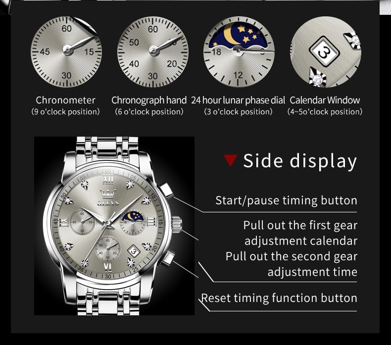 Image of OLEVS Watch for Men Diamond Business Dress Analog Quartz Stainless Steel Waterproof Luminous Date Two Tone Luxury Casual Wrist Watch Blue