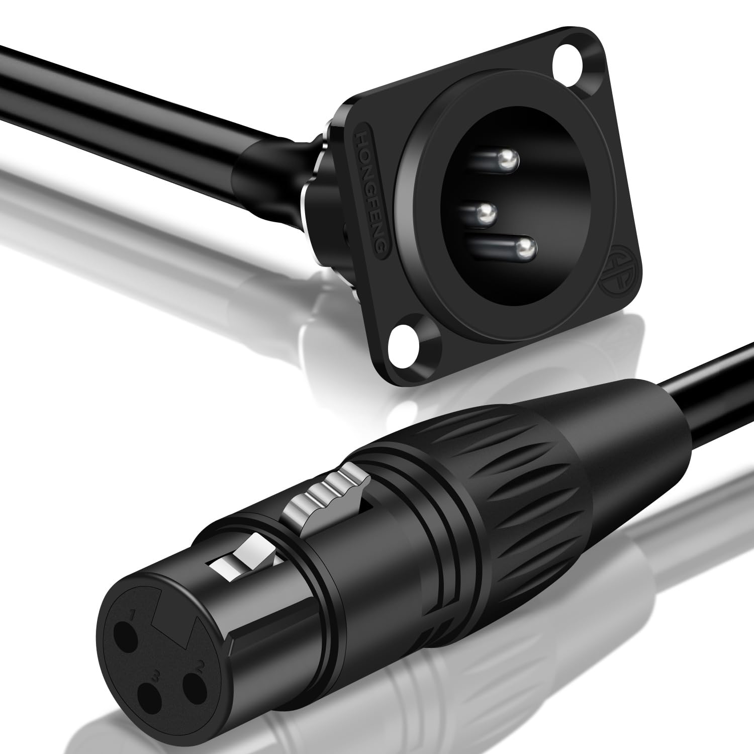 ESWN DNXB XLR Pass Through Cable,3 Pin D Type Male Panel Mount to Female Connector for Microphone, Stage Box, Floor Box, Patch Panel,Through Connector