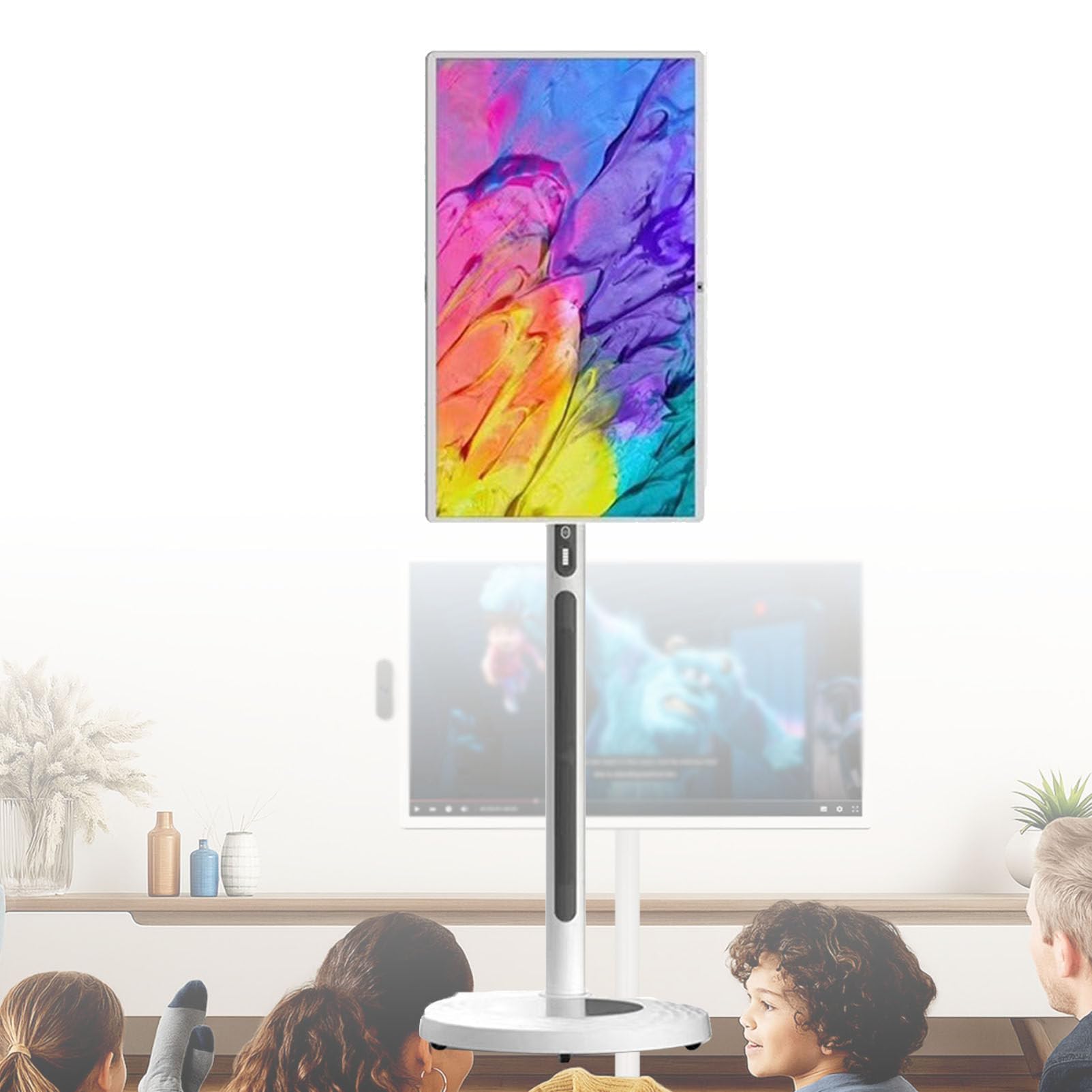 Monitor TV Portatile 1080p con Touch Screen, Smart TV su Ruote 8 GB + 128 GB, Supporta Google Store, Rotazione Completa, condivisione di più proiezioni 32Inch