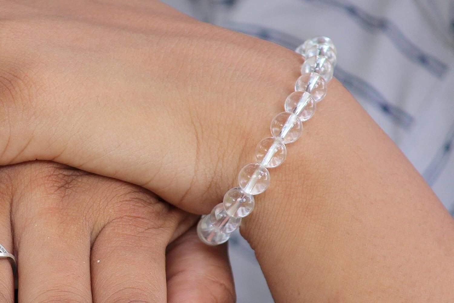Jet International Crystal Quartz 8mm Beads Bracelet - Natural Healing Stone Bracelet for Clarity Energy & Positivity - Image 4