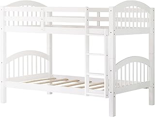 JULYFOX Bunk Bed Twin Over Twin 500 LB Heavy Duty, 2 Pine Wood Bed Frames with Finsbury Headboard Footforad No Box Spring Need Bunk Bed W/Ladder Guard Rails for Teens Juniors Kids Small Spaces-White