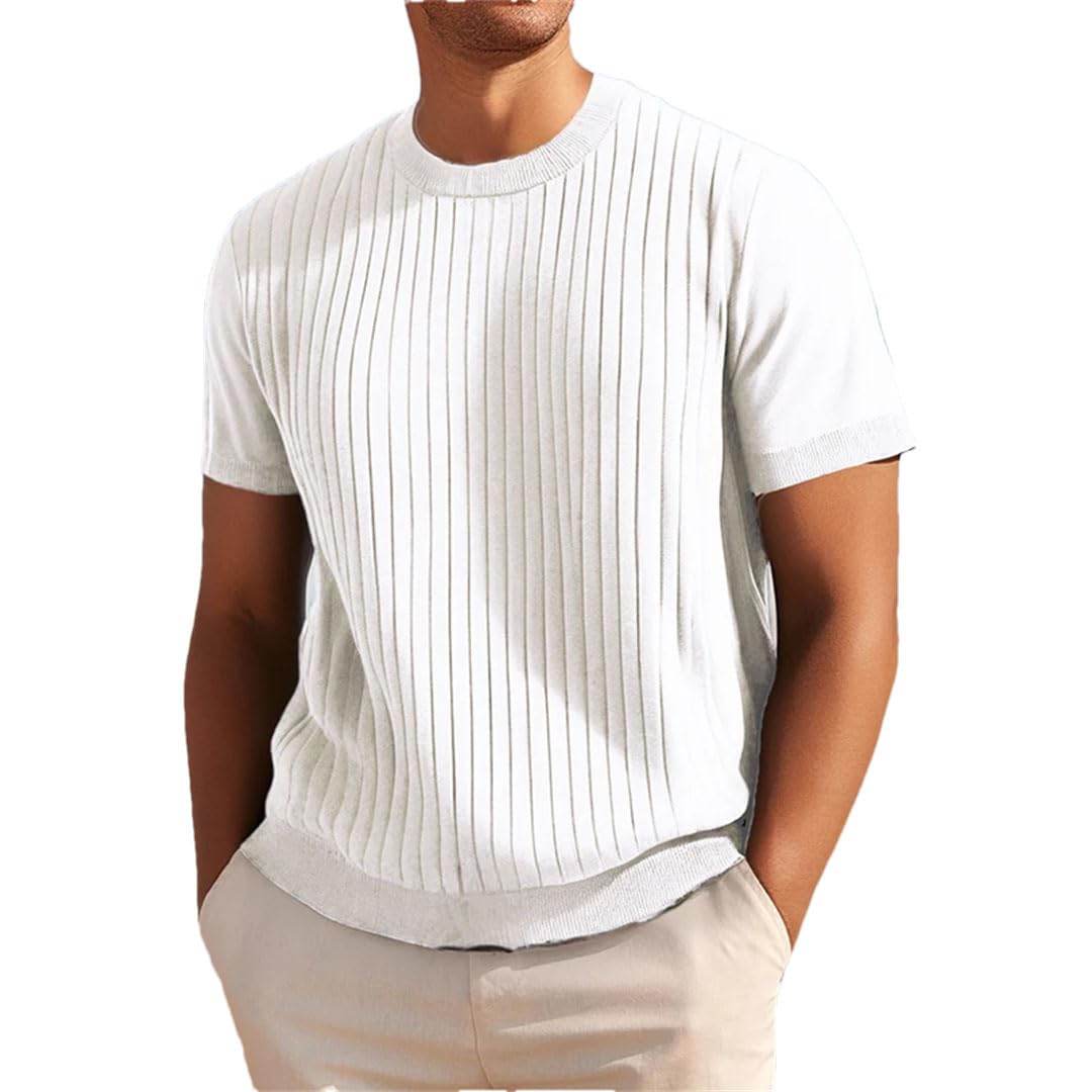 Camiseta de verano para hombre, color liso, cuello redondo, manga corta, ajustada, informal, para uso diario
